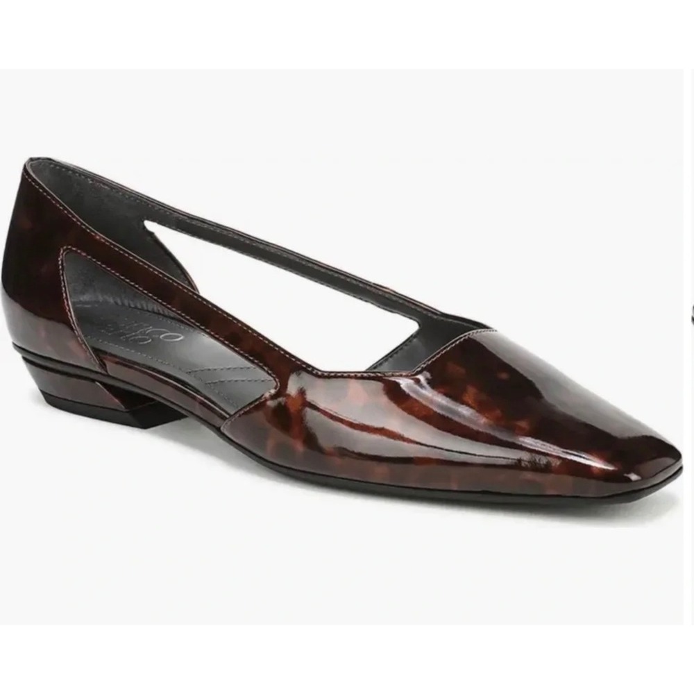 Franco Sarto Tortoise Patent Leather dOrsay Square Toe Flats Brown Womens 6.5